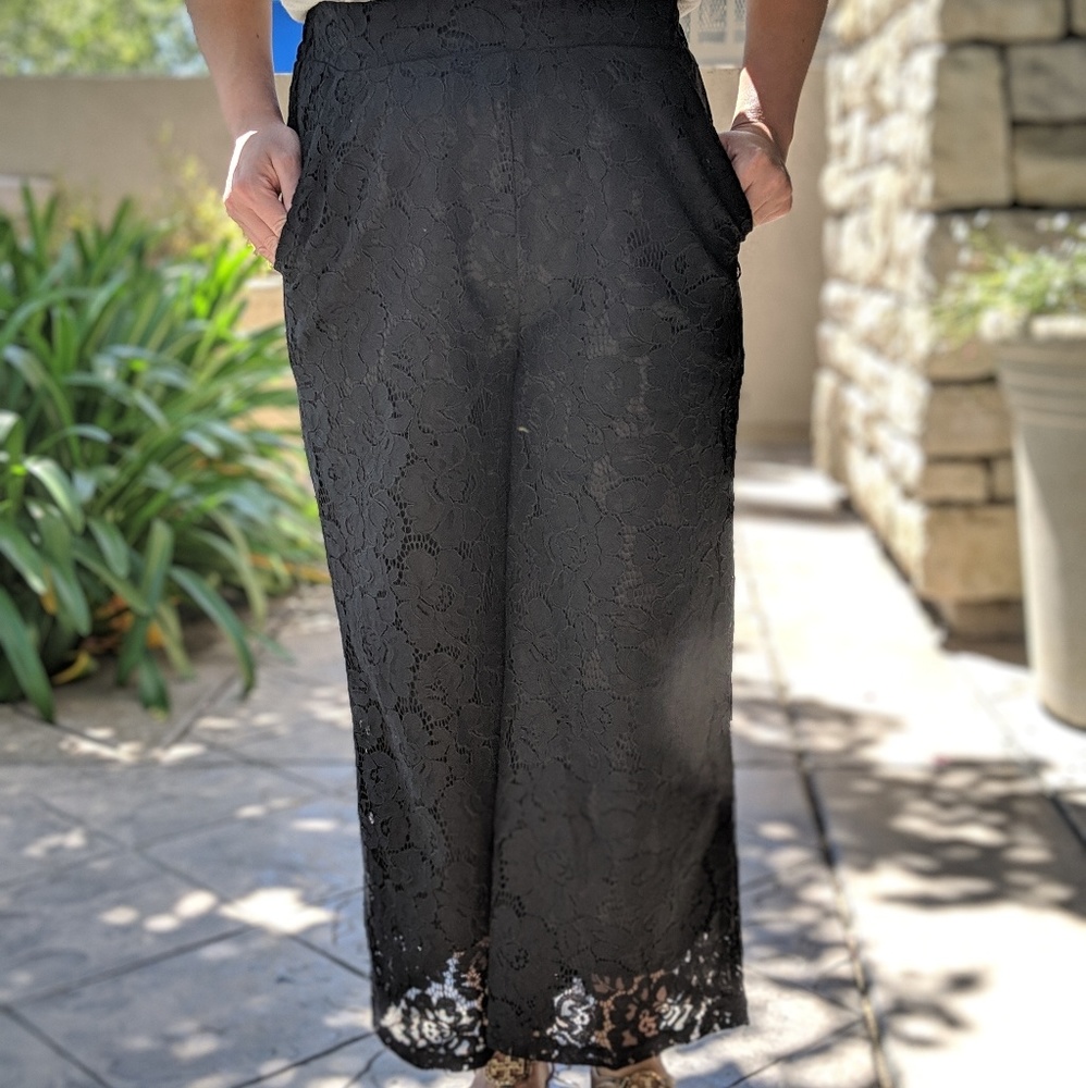 Ichi wide leg lace crop pants black